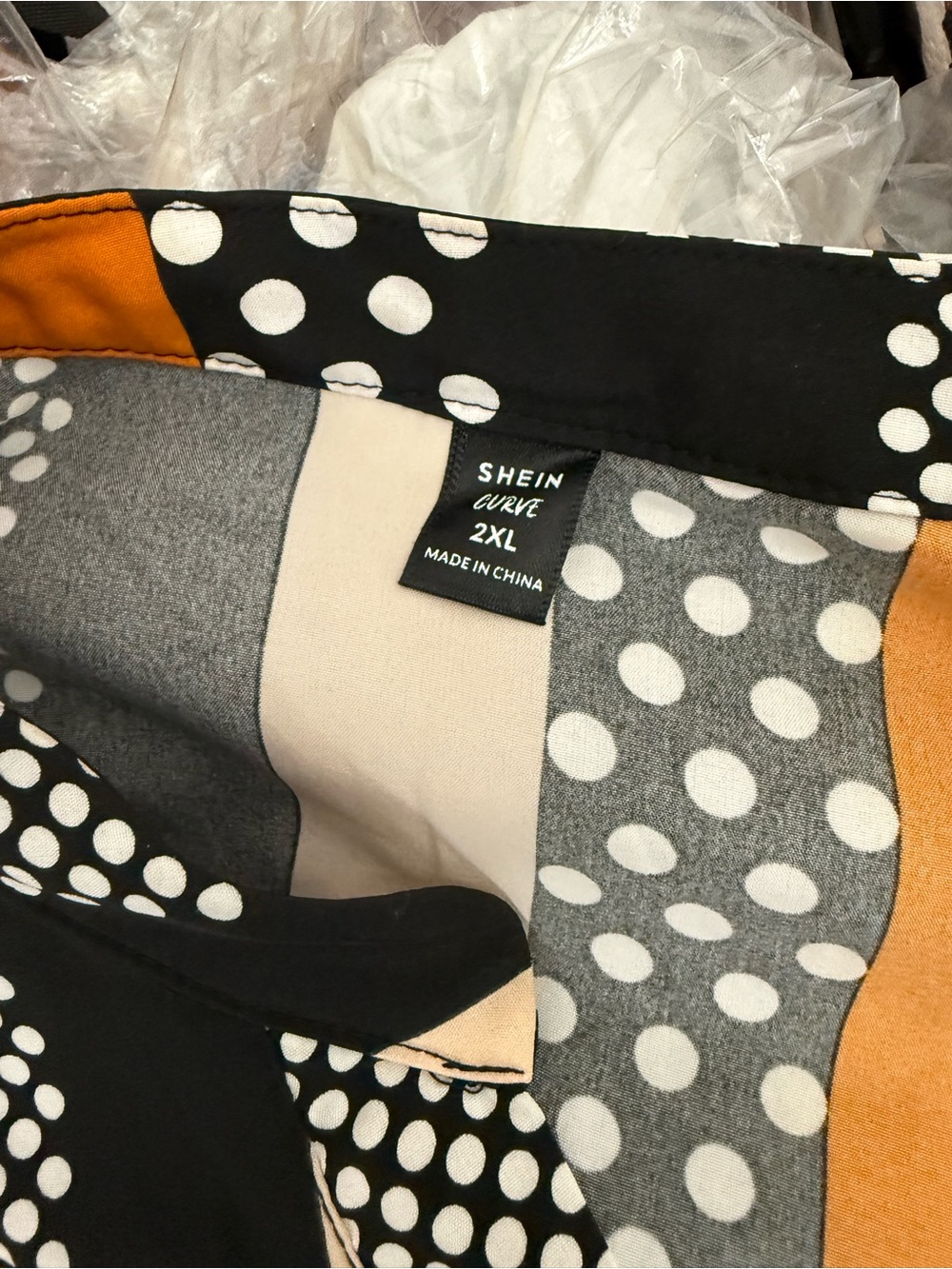 SHEIN Black White Polka Dot Maxi Dress with Orange Trim - Picture 5 of 5